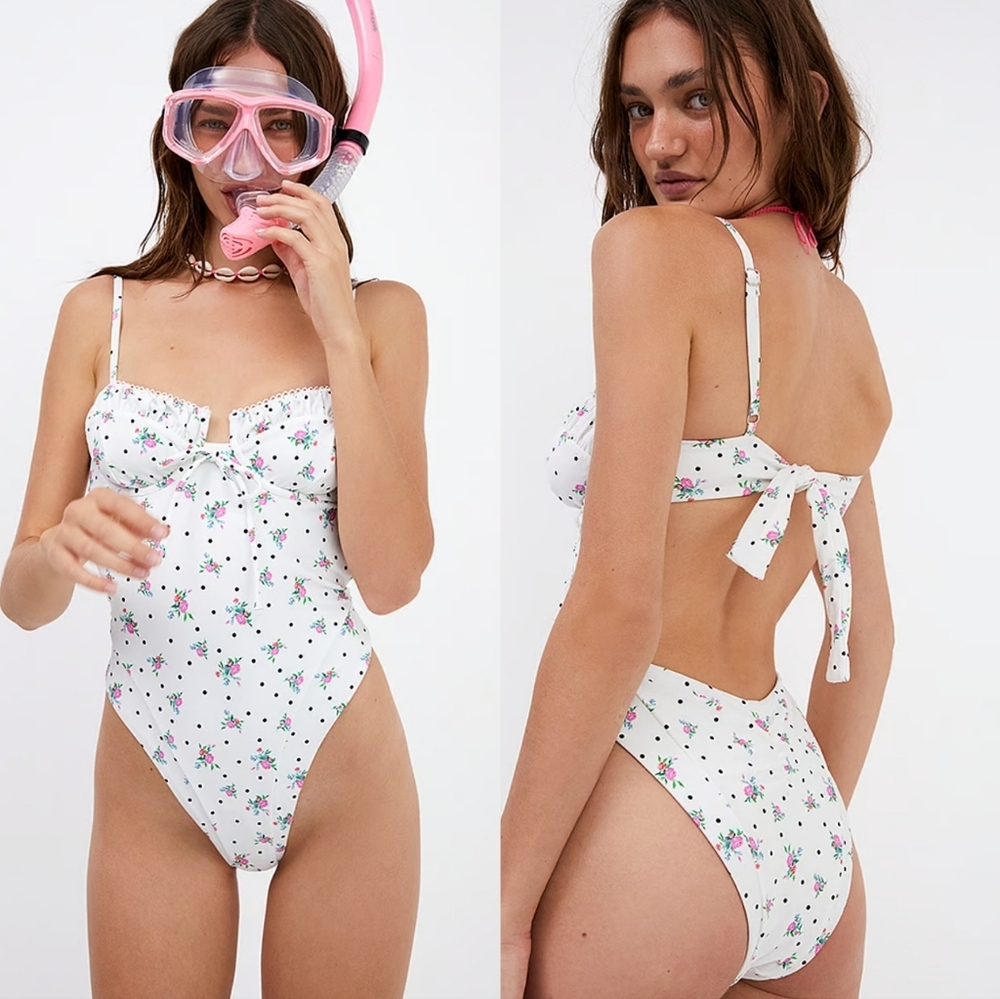 New!For Love And Lemons Rosewater One Piece Swimsuit